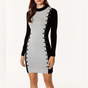 KAREN MILLEN Knitted Eyelet Long Sleeve Color Block Sweater Dress Size XS